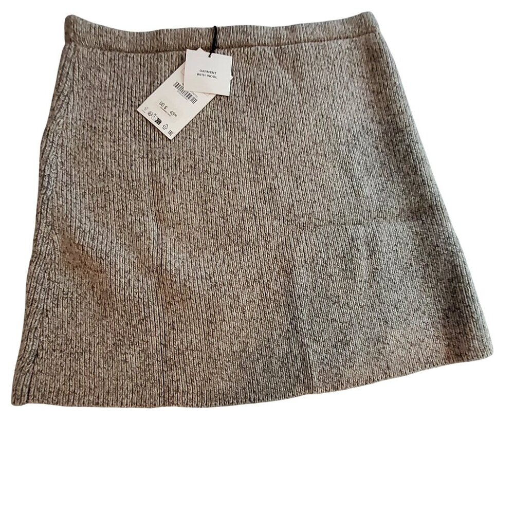 Zara Womens Wool-Blend Ribbed Mini Skirt Size Large Gray Beige New With Tags - Picture 2 of 10